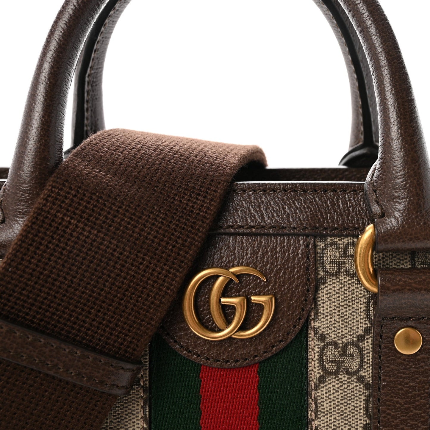 GG Supreme Monogram Textured Dollar Calfskin Web Medium Ophidia Tote Bag Beige Ebony