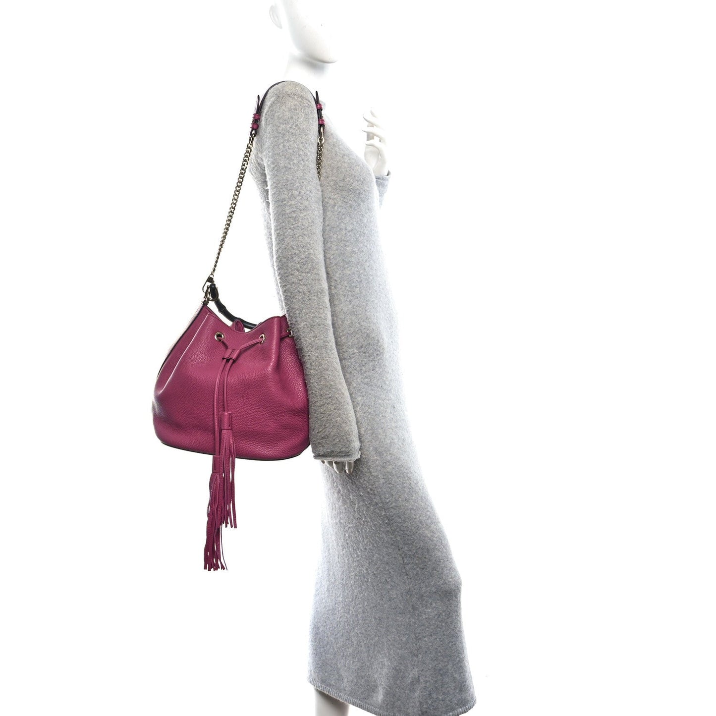Pebbled Calfskin Miss Bamboo Bucket Bag Purple