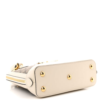 GG Supreme Monogram Azalea Calfskin Small Horsebit 1955 Top Handle Bag Beige Ebony Mystic White