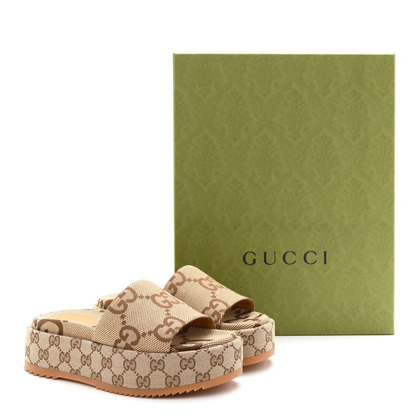 Monogram Maxi GG Angelina Platform 55mm Slide Sandals 36 Camel Ebony