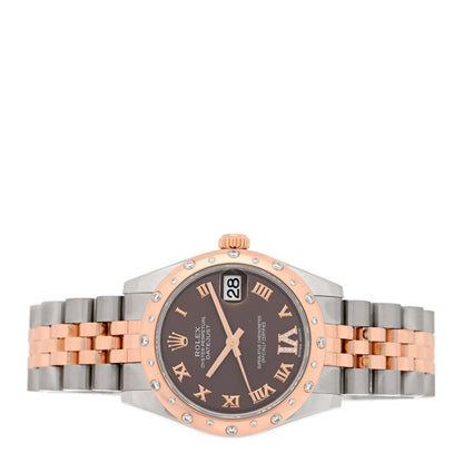 Rolex Stainless Steel 18K Everose Gold Diamond 31mm Oyster Perpetual Datejust Watch Chocolate Roman 178341