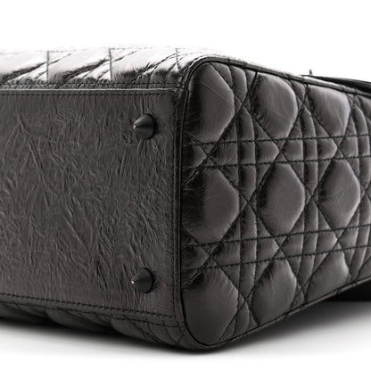 Crinkled Calfskin Cannage Medium Lady Dior Black