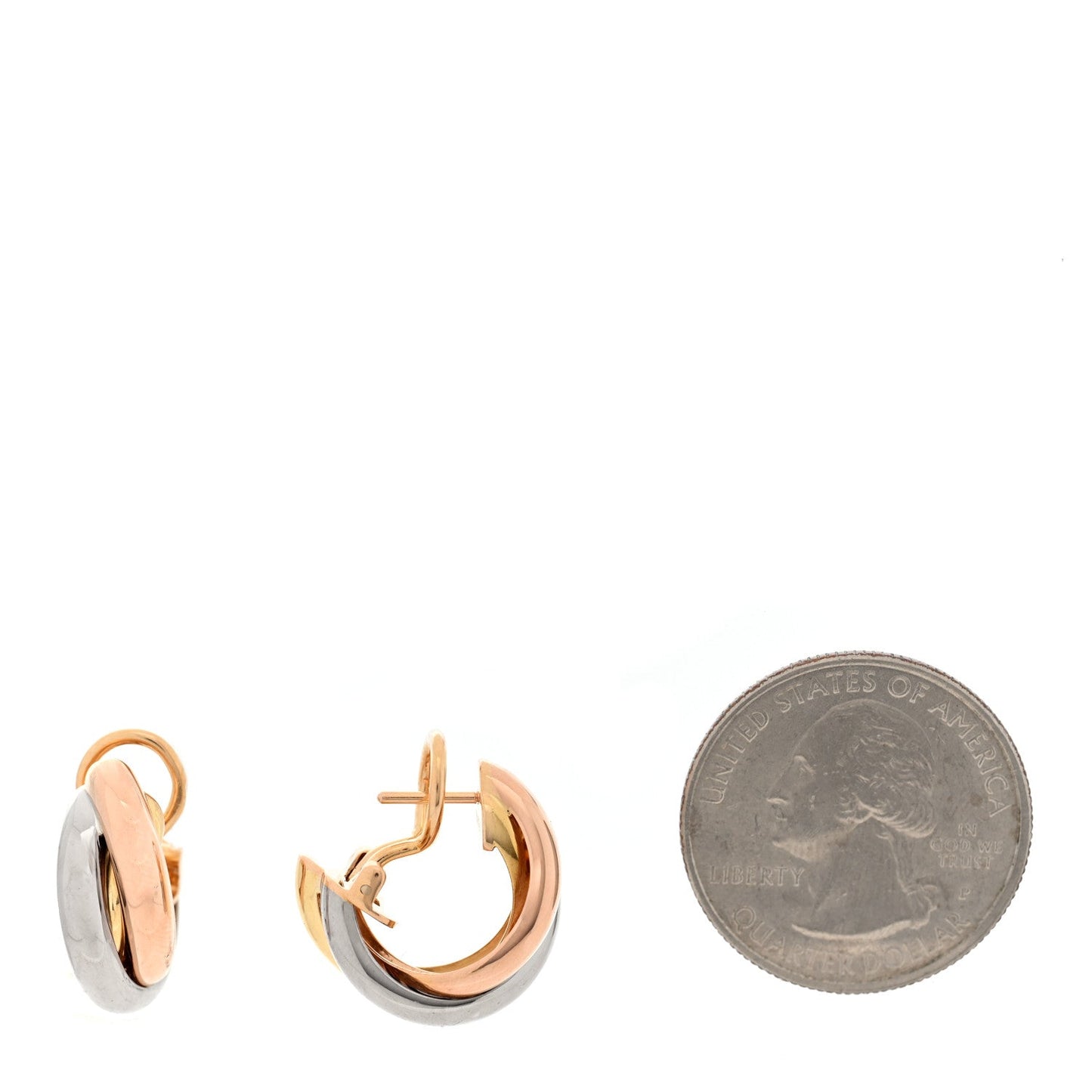 18K Pink Yellow White Gold Classic Trinity Hoop Earrings