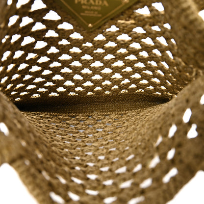 Yarn Raffia Effect Crochet Logo Embroidered Tote Bag Oliva