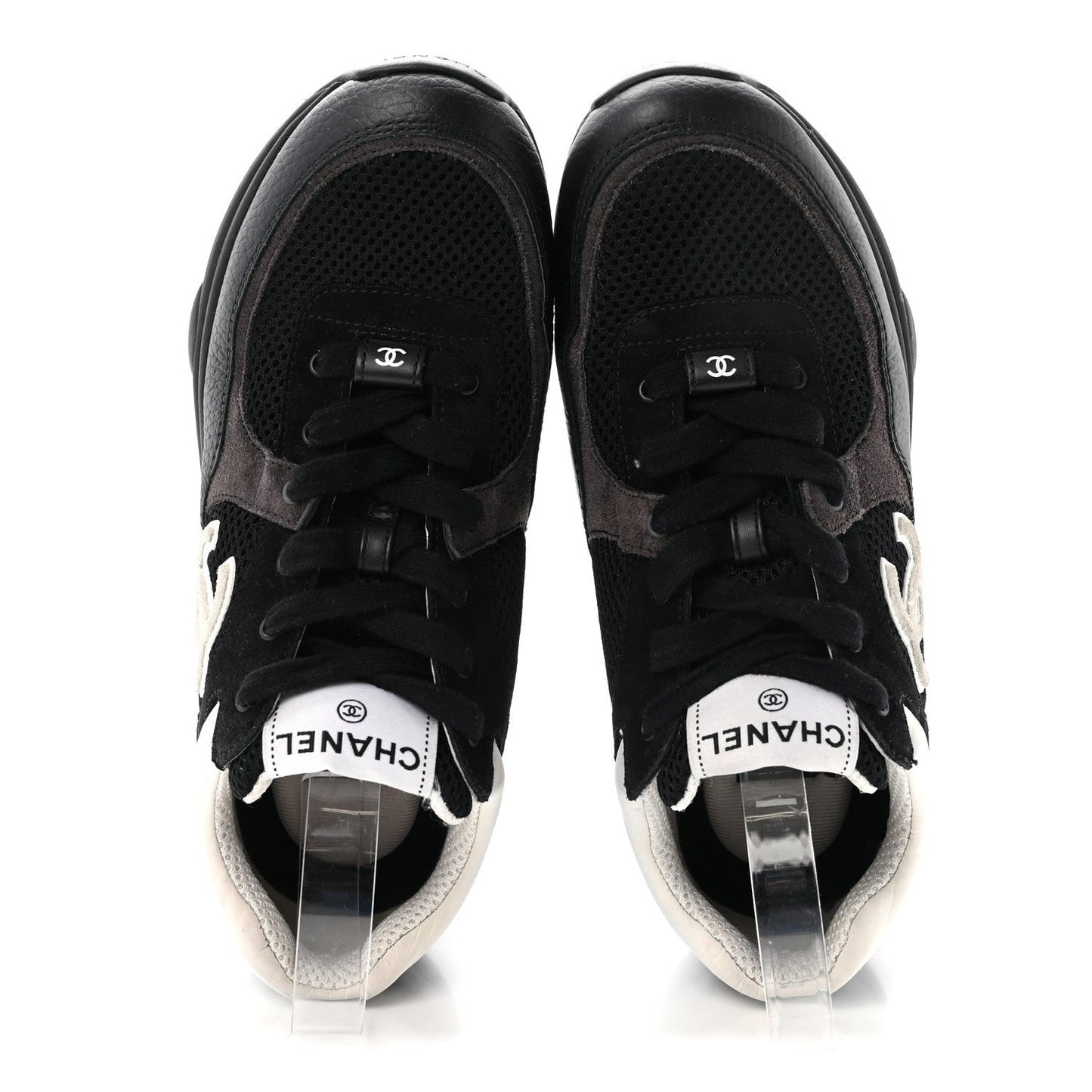 Mesh Suede Grained Calfskin Womens CC Sneakers 40 Black White