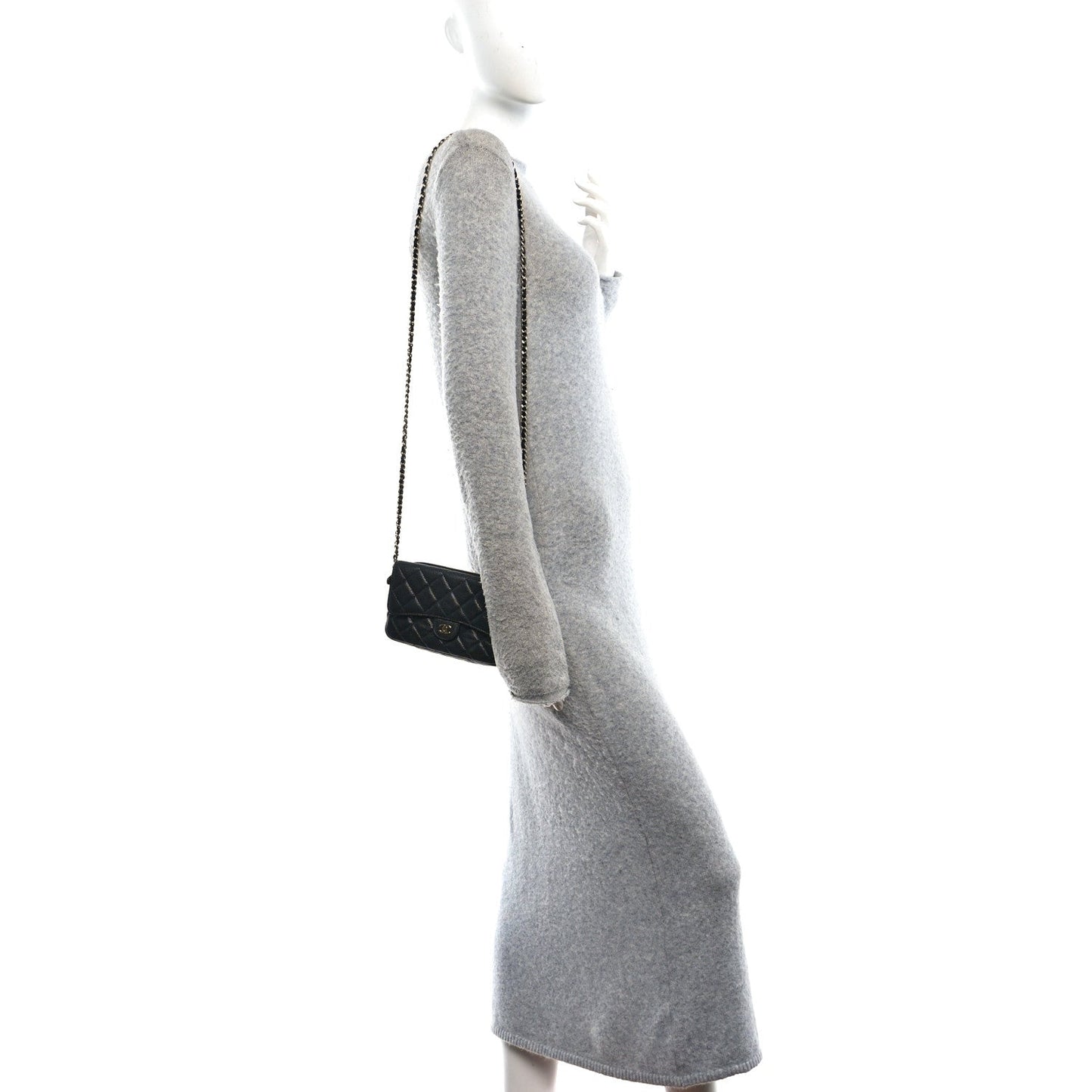 Caviar Quilted Flap Phone Holder With Chain Black