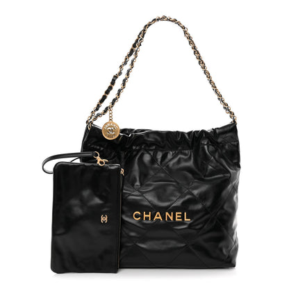 Shiny Calfskin Quilted Small Chanel 22 Black