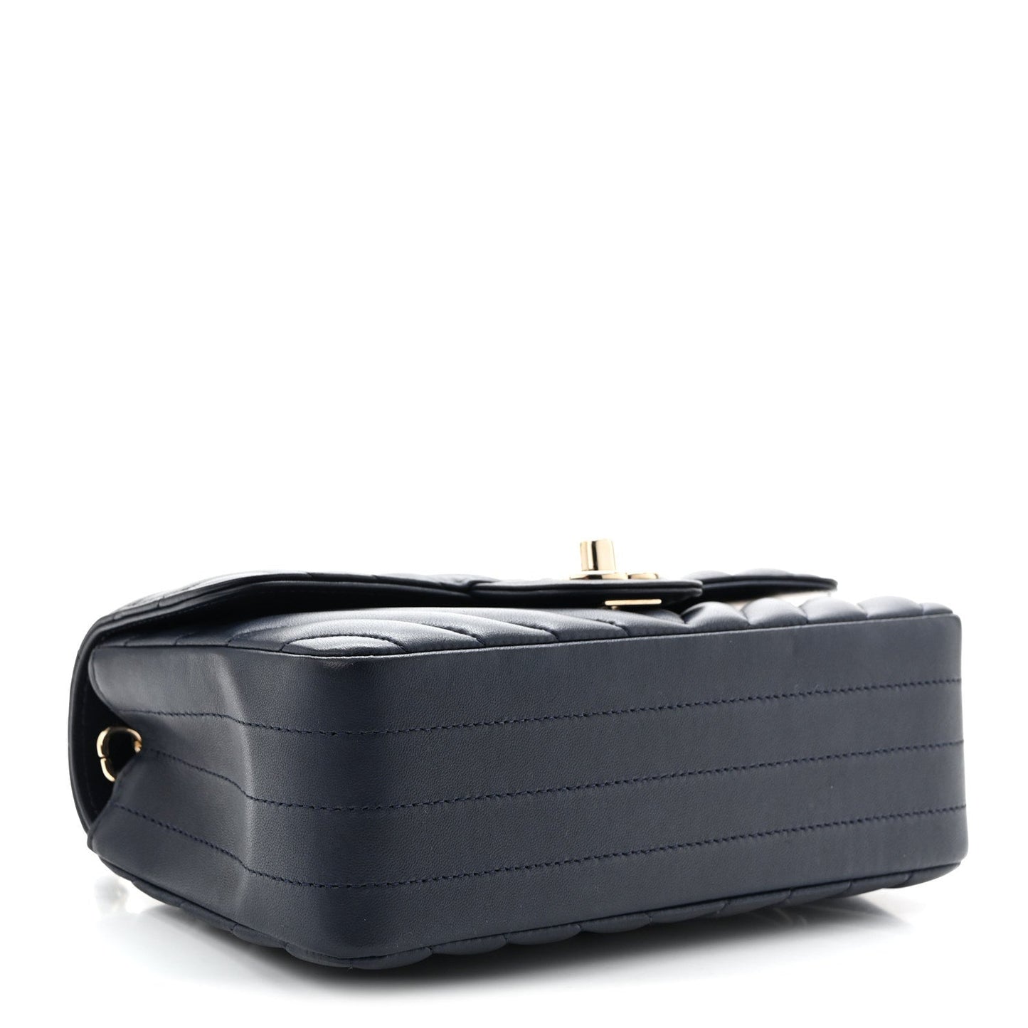 Lambskin Chevron Quilted Mini Rectangular Flap Navy