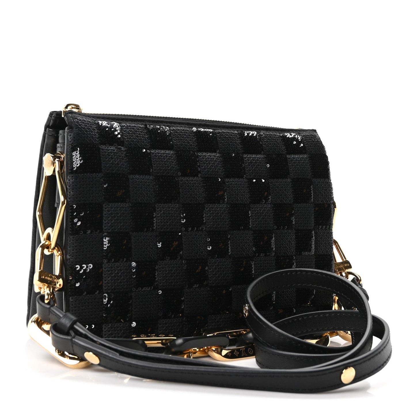 Satin Sequin Embroidered Damier Coussin BB Black