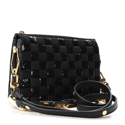 Satin Sequin Embroidered Damier Coussin BB Black