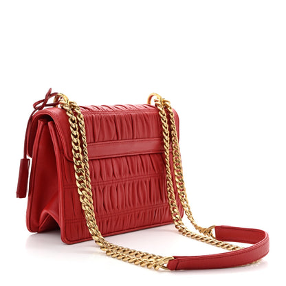 Nappa Gaufre Sound Flap Crossbody Shoulder Bag Red