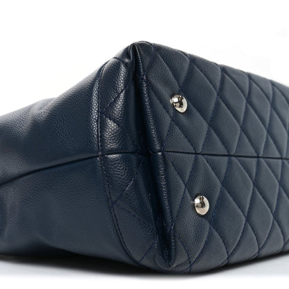 Soft Caviar CC Medium Top Handle Tote Navy Blue