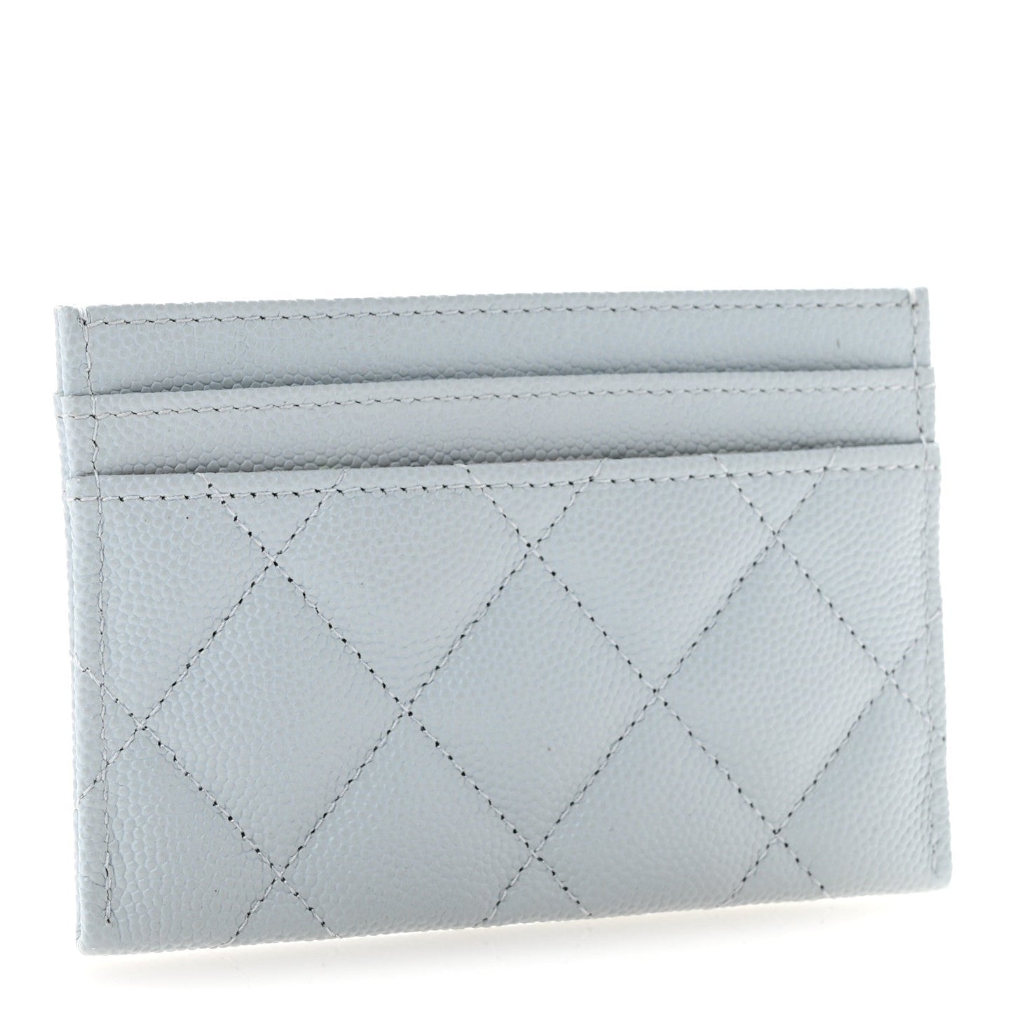 Caviar Quilted CC Logo Card Holder Light Blue