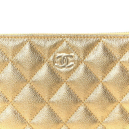Metallic Caviar Quilted Small Zipped Pouch Gold
