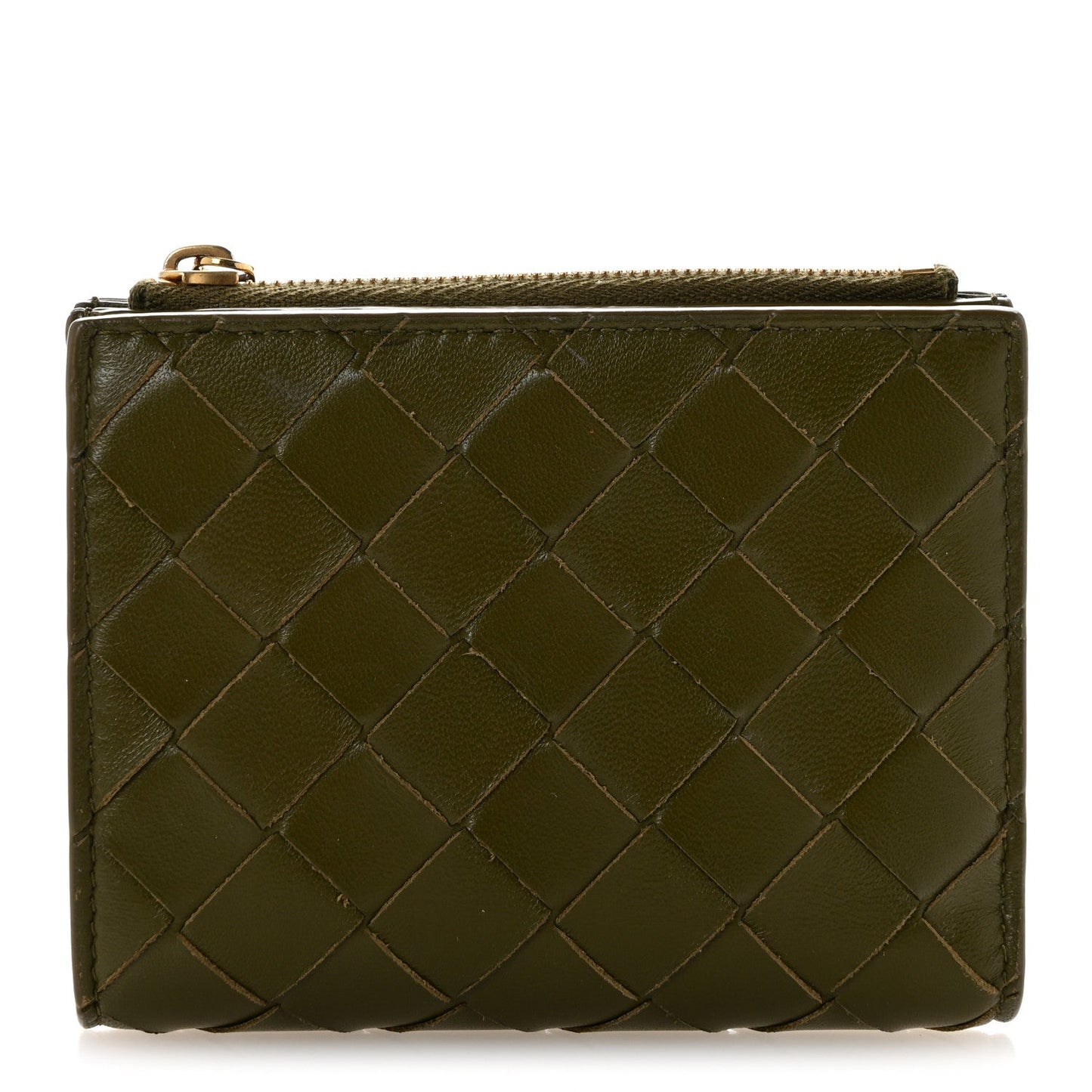 Nappa Intrecciato Small Bi-Fold Zip Wallet Kaki Fondent