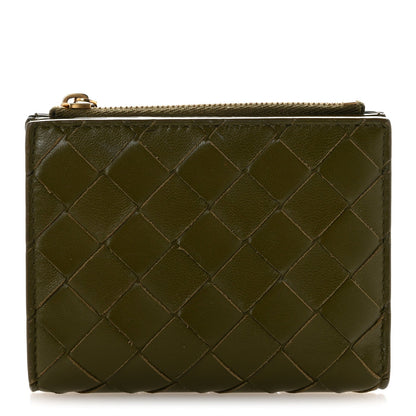 Nappa Intrecciato Small Bi-Fold Zip Wallet Kaki Fondent