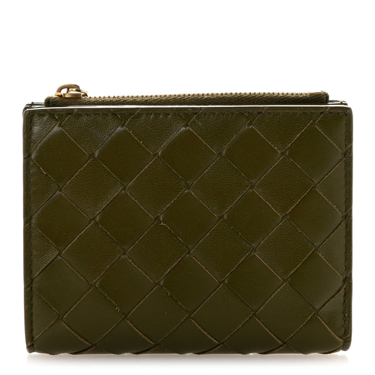 Nappa Intrecciato Small Bi-Fold Zip Wallet Kaki Fondent