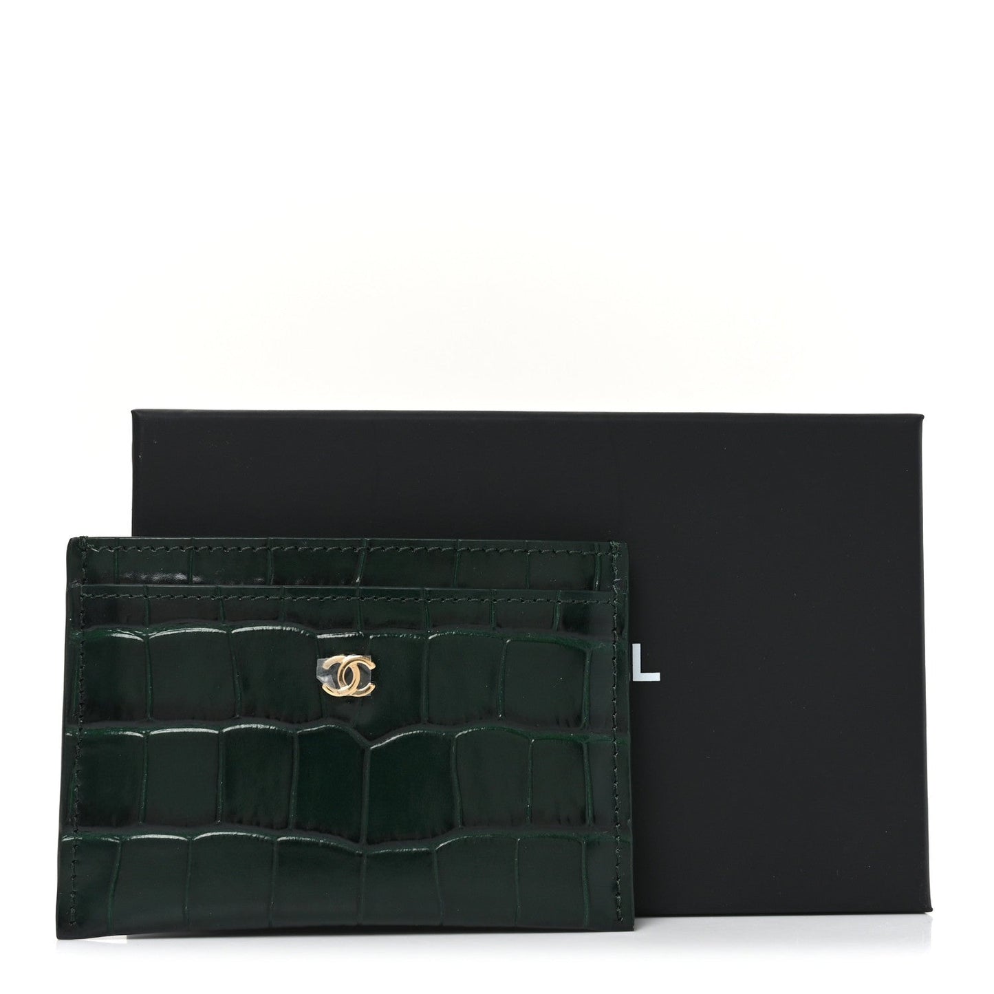 Calfskin Crocodile Embossed Crococo Card Holder Emerald