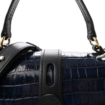 Calfskin Crocodile Embossed Medium Aby Day Shoulder Bag Full Blue