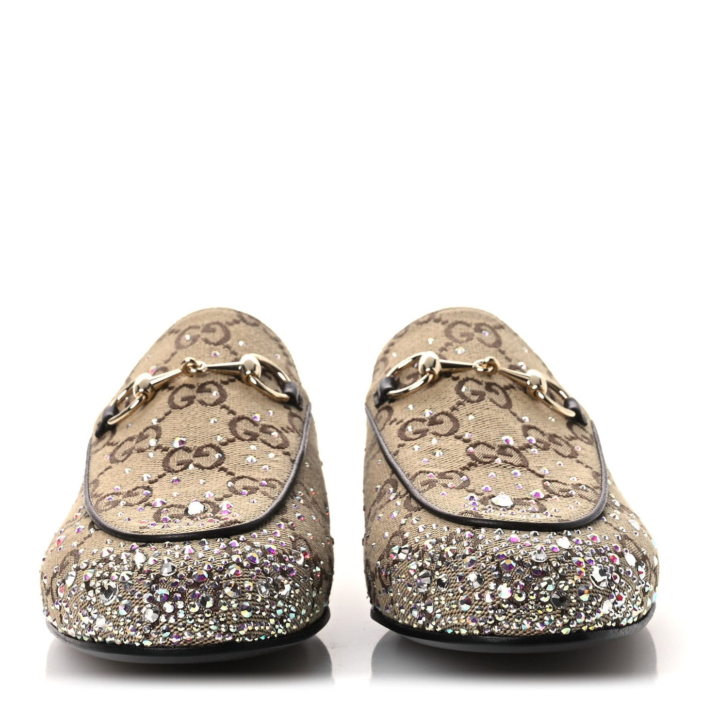 Crystal Canvas GG Monogram Nappa Womens Princetown Slippers 37.5 Beige Ebony New Acero