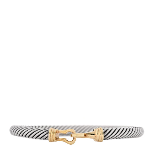 Sterling Silver 14K Yellow Gold 5mm Cable Classic Buckle Bracelet