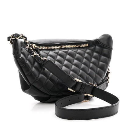 Lambskin Quilted Waist Bag Fanny Pack Black