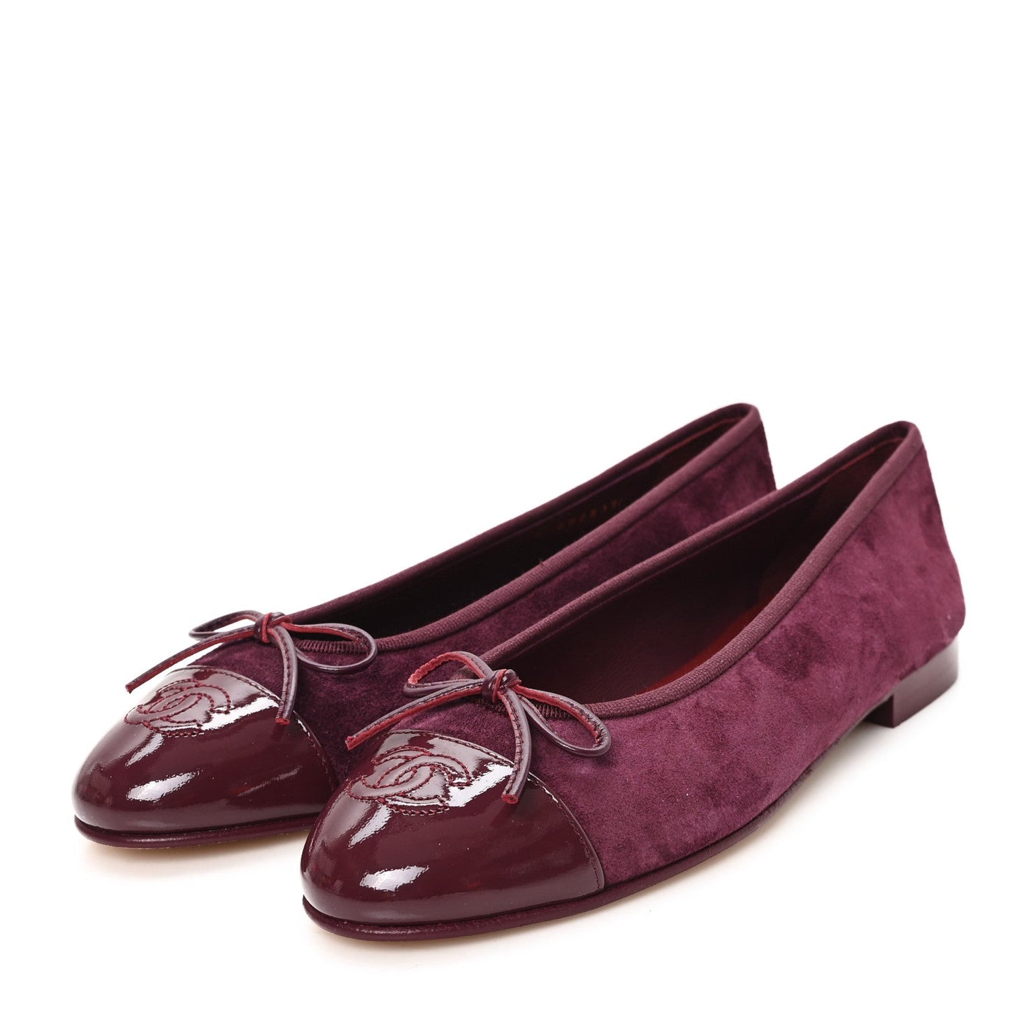 Suede Patent Cap Toe CC Ballerina Flats 37.5 Burgundy