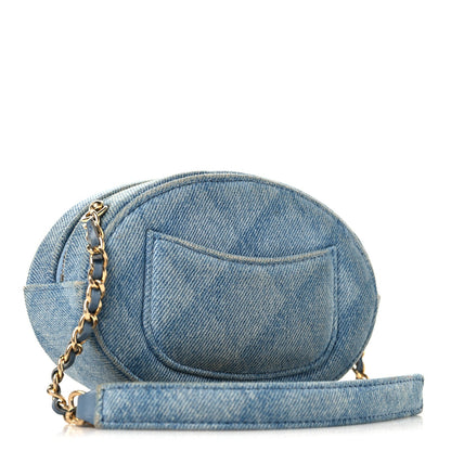 Denim Printed Chain Clutch Dark Blue
