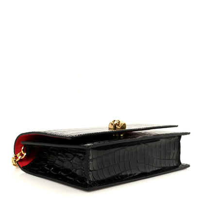 Alexander McQueen Calfskin Crocodile Embossed Skull Mini Shoulder Bag Black