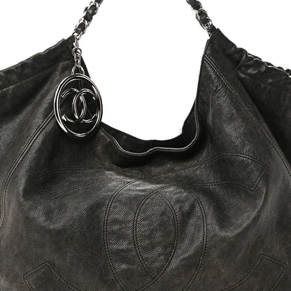 Distressed Caviar XL Coco Cabas Black