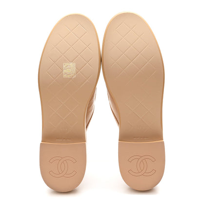 Lambskin Quilted CC Turnlock Mules 39.5 Light Beige