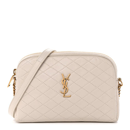 Lambskin Quilted Gaby Zipped Pouch Crema Soft