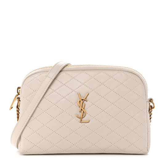 Lambskin Quilted Gaby Zipped Pouch Crema Soft