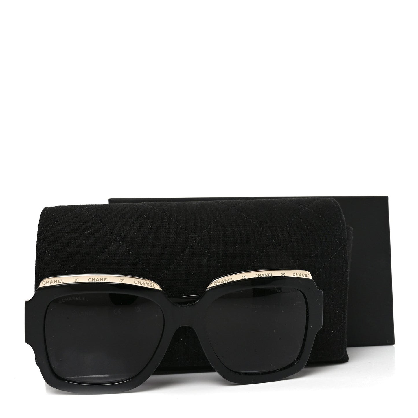 Acetate Rectangle Logo Sunglasses 71506A Black Gold