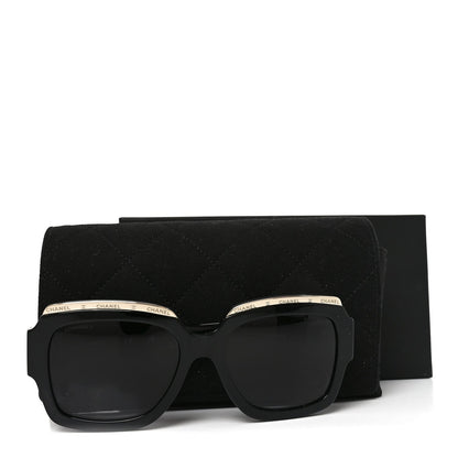 Acetate Rectangle Logo Sunglasses 71506A Black Gold