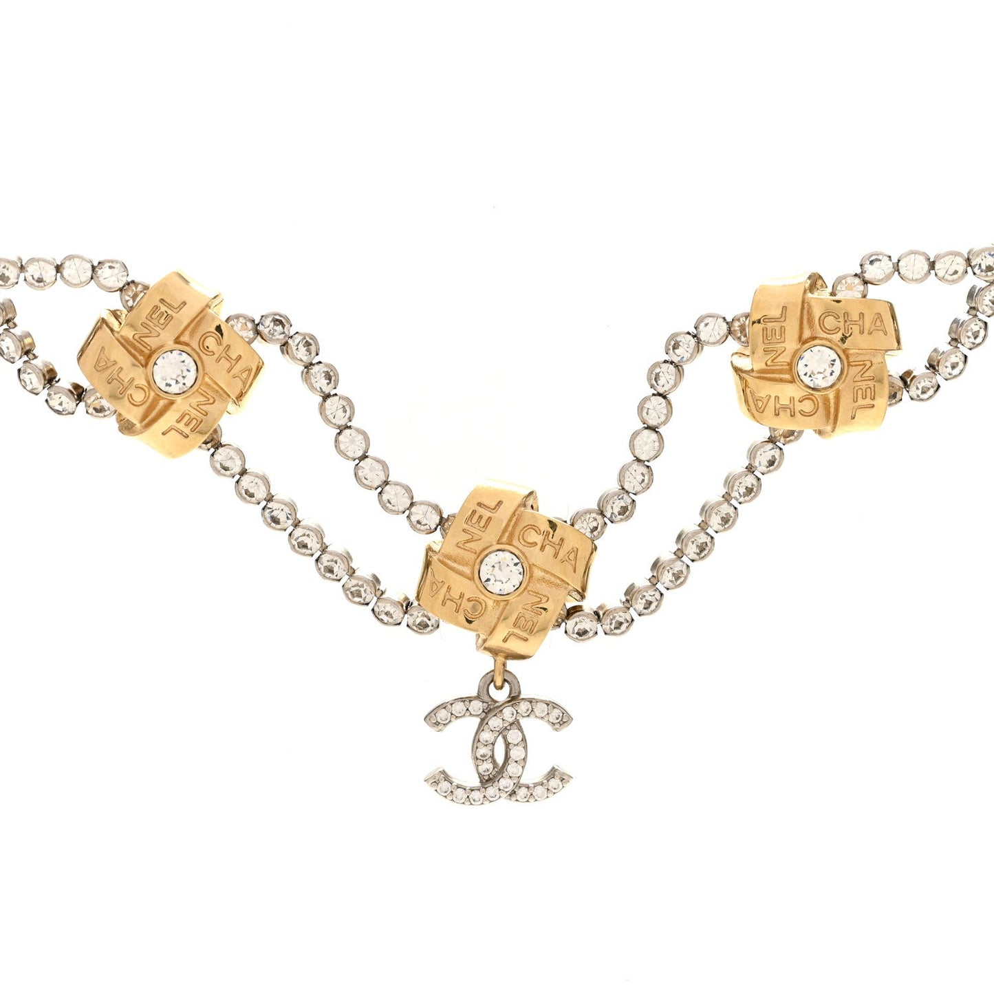 Metal Crystal CC Logo Choker Necklace Gold