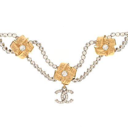 Metal Crystal CC Logo Choker Necklace Gold