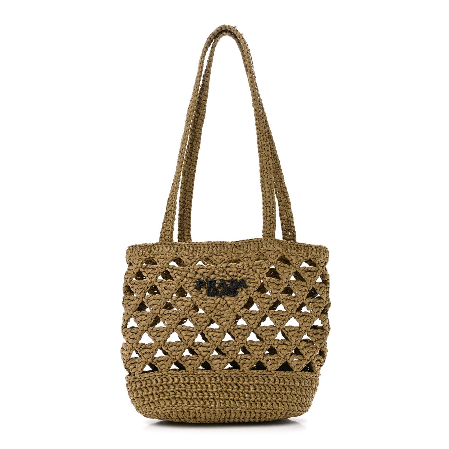 Yarn Raffia Effect Crochet Embroidered Mini Logo Tote Oliva