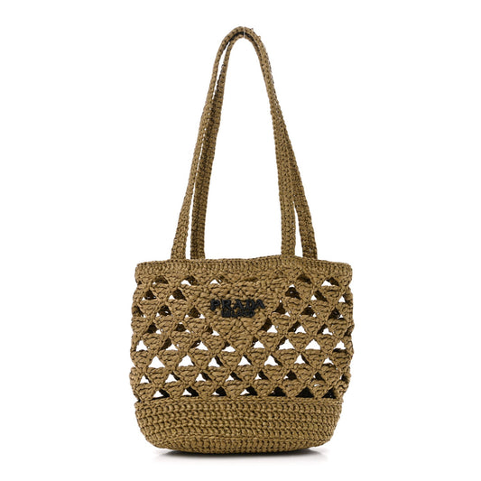 Yarn Raffia Effect Crochet Embroidered Mini Logo Tote Oliva