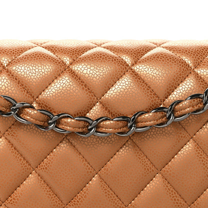 Metallic Caviar Quilted Jumbo Double Flap Copper