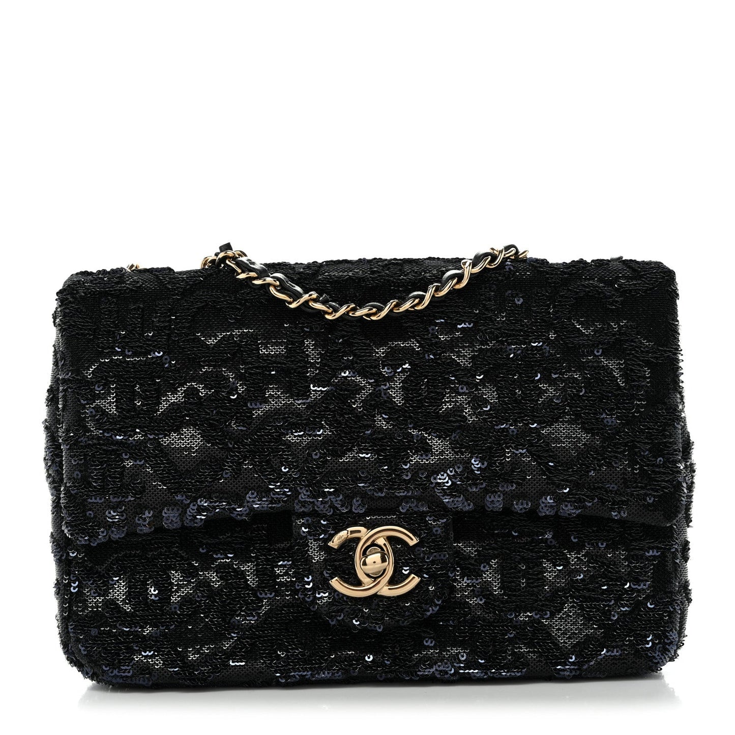 Sequin Quilted Small Single Flap Black
