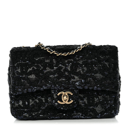 Sequin Quilted Small Single Flap Black