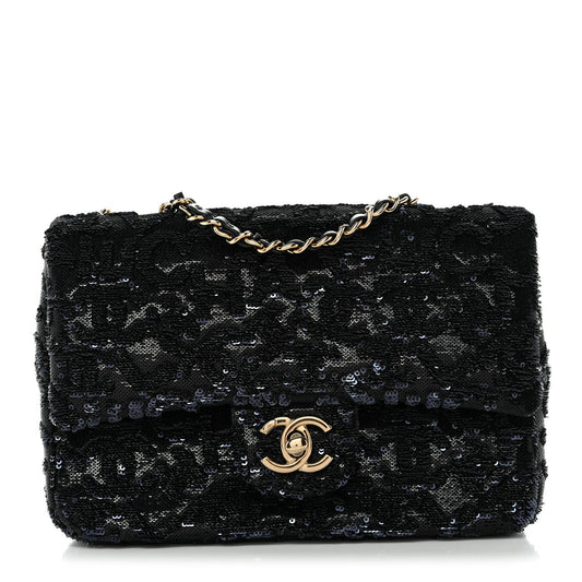 Sequin Quilted Small Single Flap Black