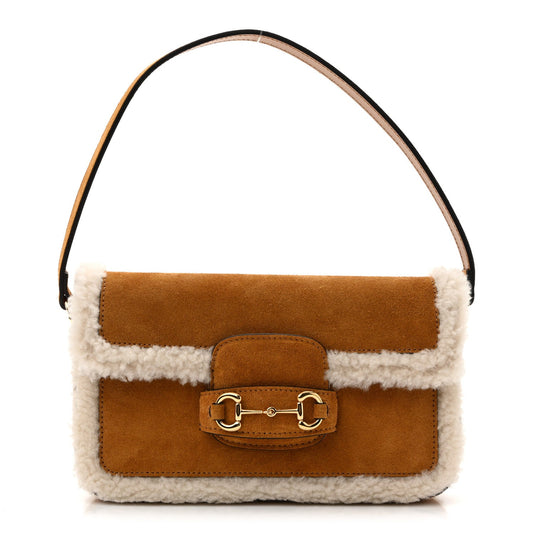 Suede Shearling Horsebit Mini 1955 Shoulder Bag Honey Beige Milk