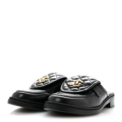 Lambskin Quilted CC Turnlock Mules 39.5 Black