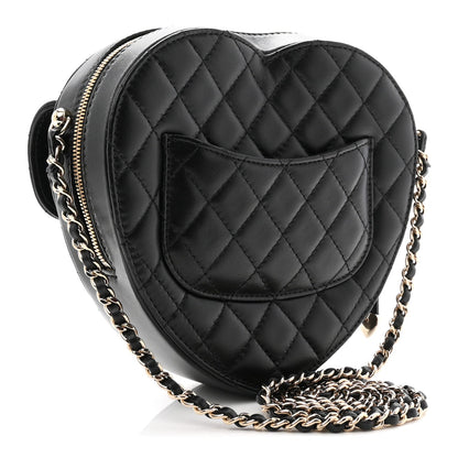 Lambskin Quilted Large CC In Love Heart Bag Black