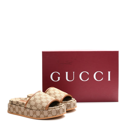 Original GG Canvas Monogram Womens GG Platform Sandals 36.5 Beige Ebony Sundial