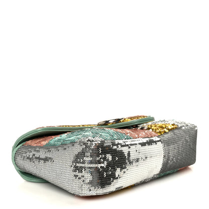 Sequin Satin Calfskin Matelasse Diagonal Small GG Marmont Shoulder Bag Grigio Argento Verde Chiaro Rosa Giallo Light Water Green