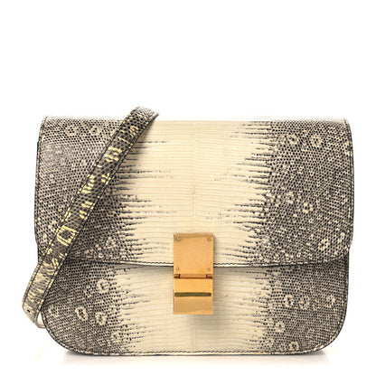 Lizard Medium Classic Box Flap Bag Natural