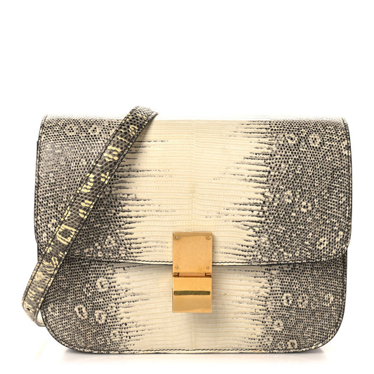 Lizard Medium Classic Box Flap Bag Natural